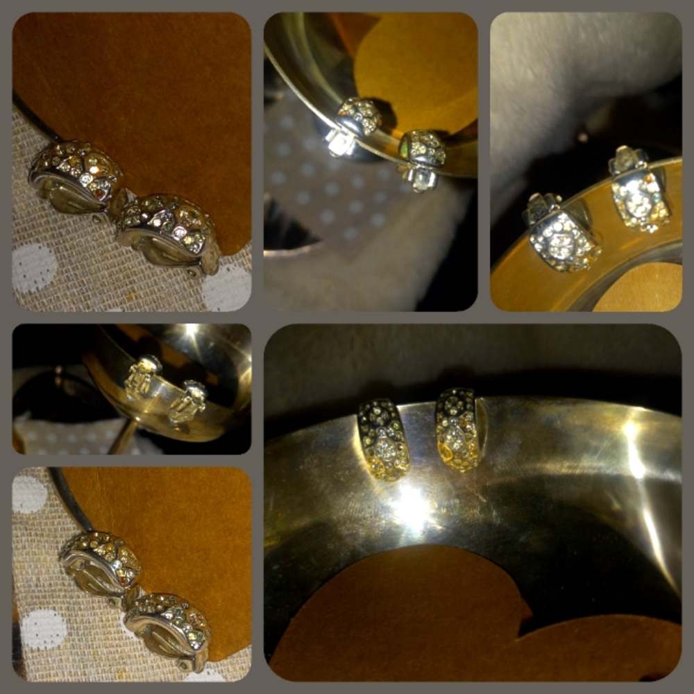 1/4" Silver Half Circle CZ Studded Clip On Earrings